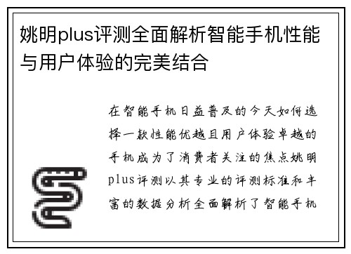 姚明plus评测全面解析智能手机性能与用户体验的完美结合